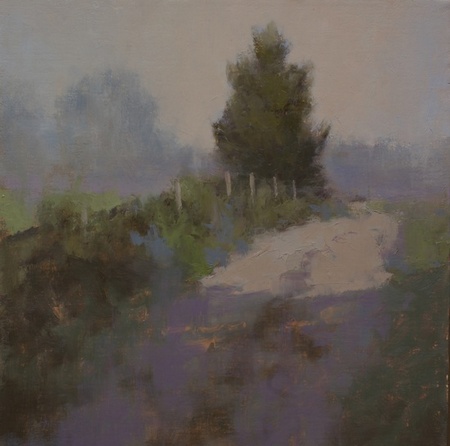 A completed painting of a farm track with grayed-out palette and multiple layers, cropped.