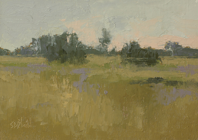 An oil painting of trees in Discovery Park by artist Simon Bland