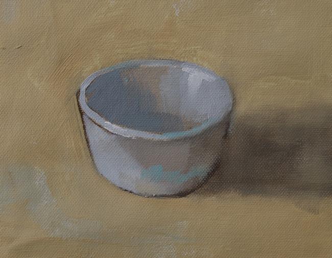 An oil painting of a ramekin