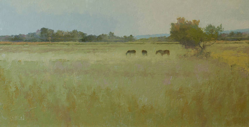 A painting of distant horses in a Virginia field