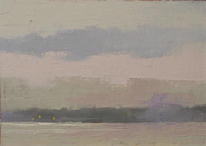 Oil painting of gray winter skies over the sea.